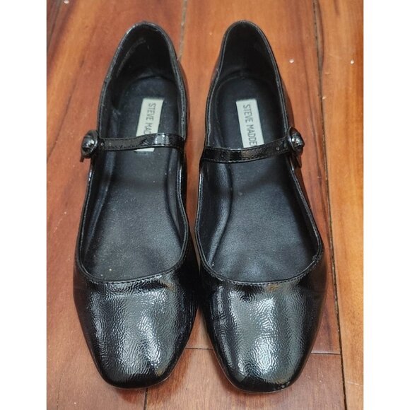 Steve Madden Black Patent Mary Jane Flats Square Toe Balletcore Shoes Size 9.5 - Picture 2 of 10